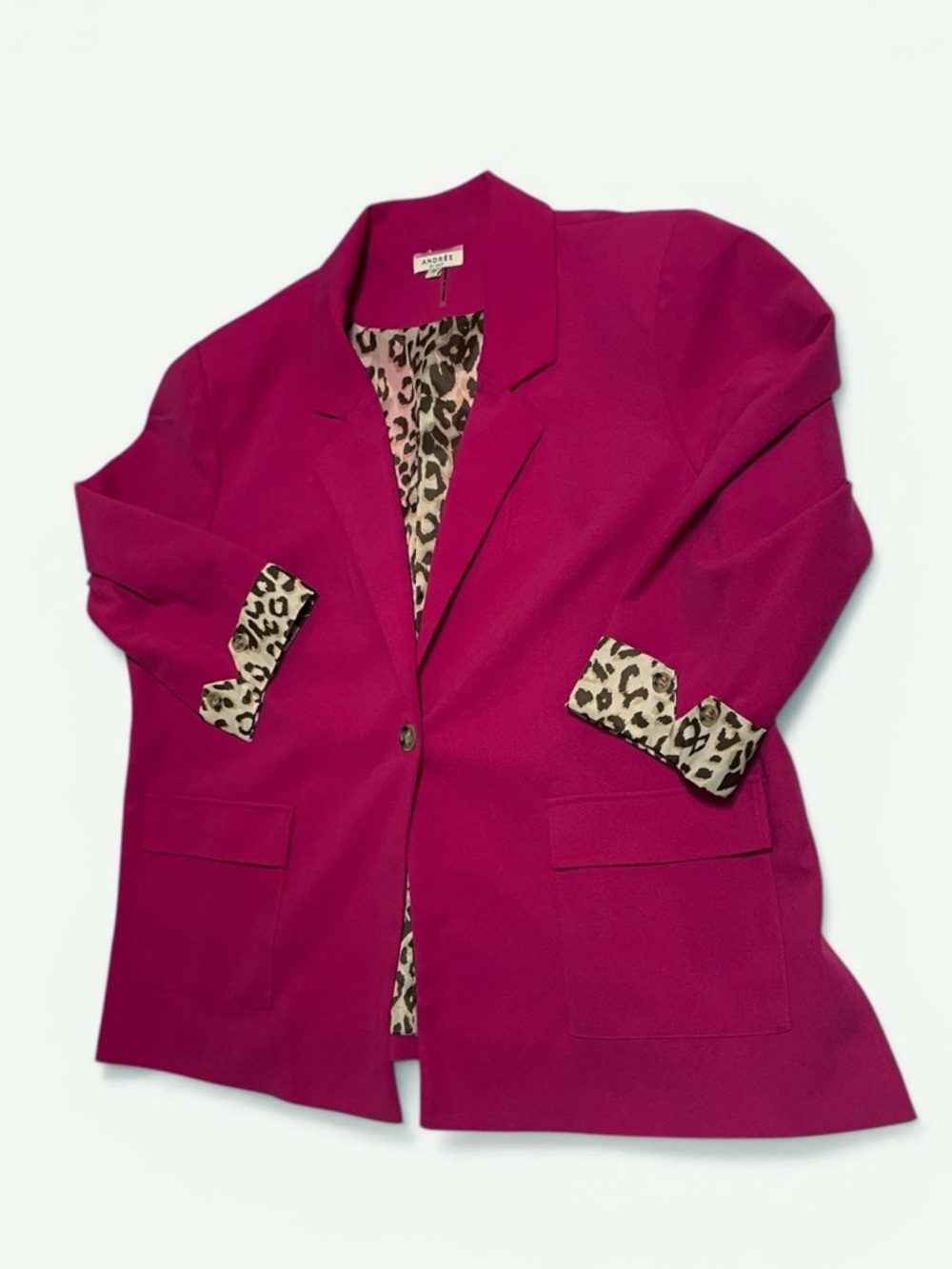 Andree by UNIT pink one button blazer size 1X cheetah print lining